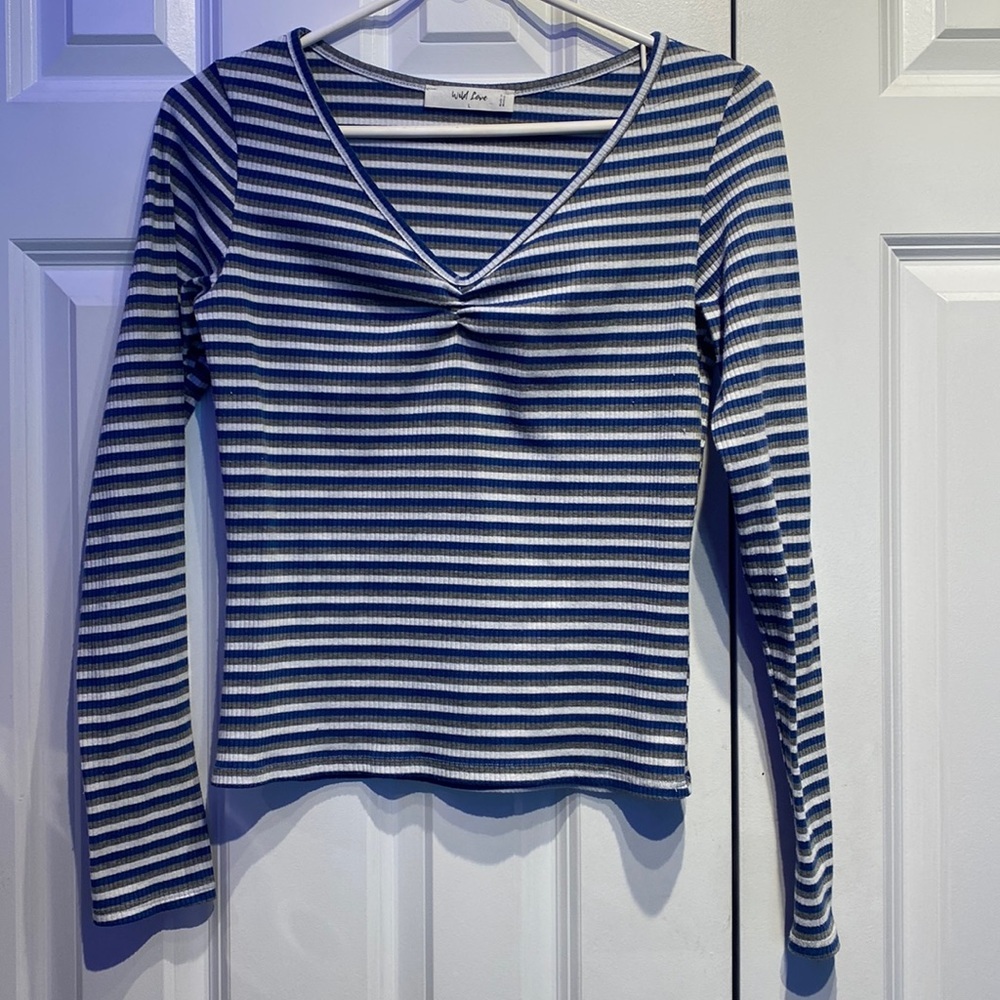 ‘Wild Love’ Striped Long sleeved V-neck (L)